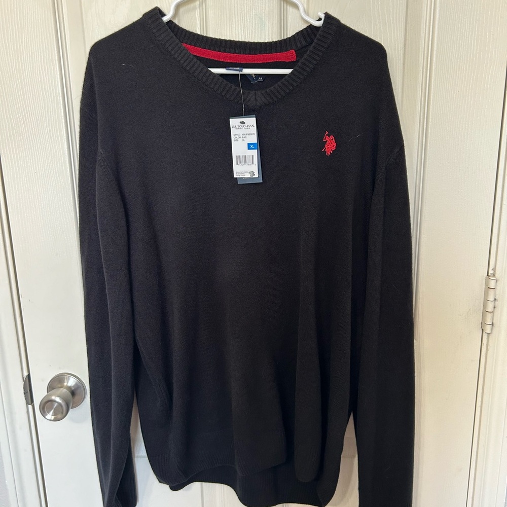 U.S. Polo Assn. Black Crewneck Sweater with Red Logo